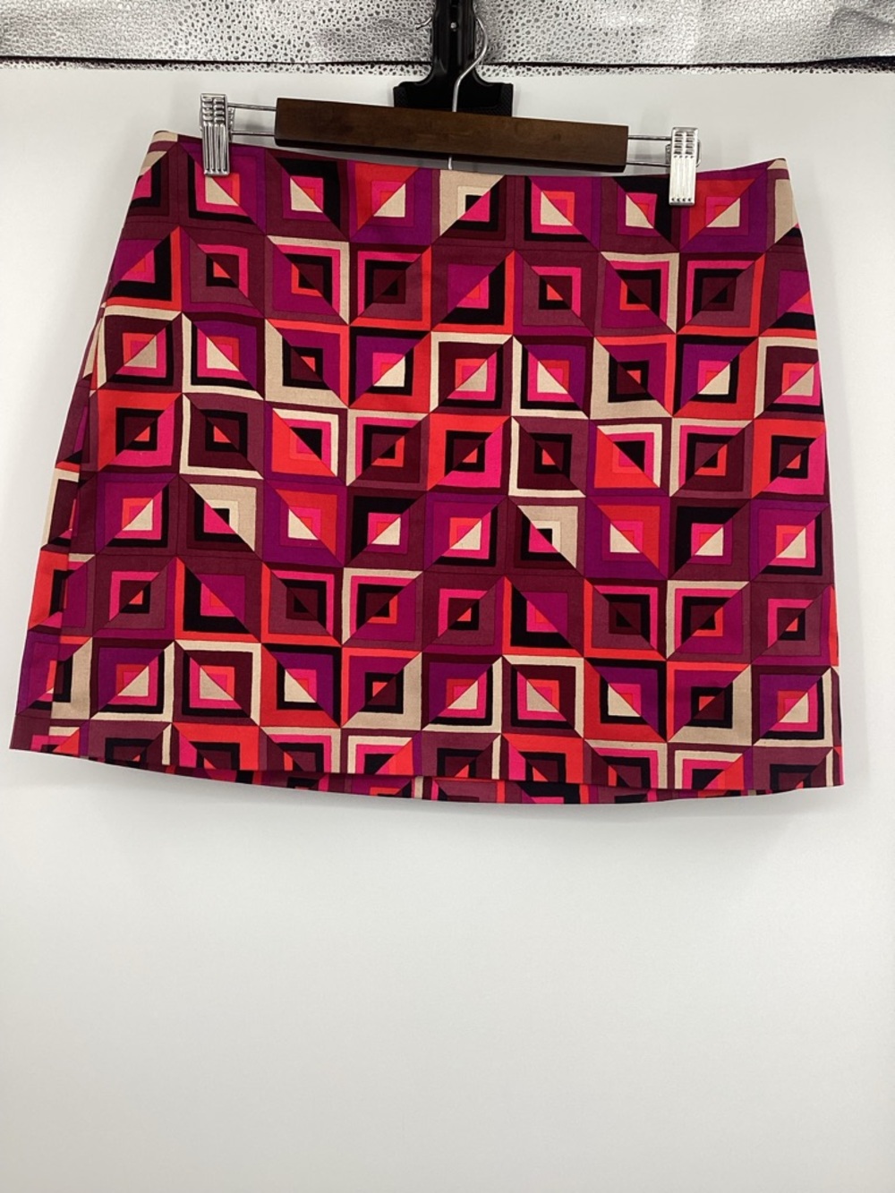 Trina Turk Geo-Block Mini Skirt in Pink, Red & Cream